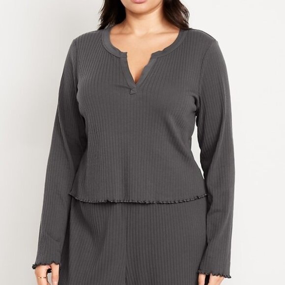 Old Navy Ribbed Knit Pajama Top Split V-neck Charcoal Gray Size Large NEW - Picture 1 of 6